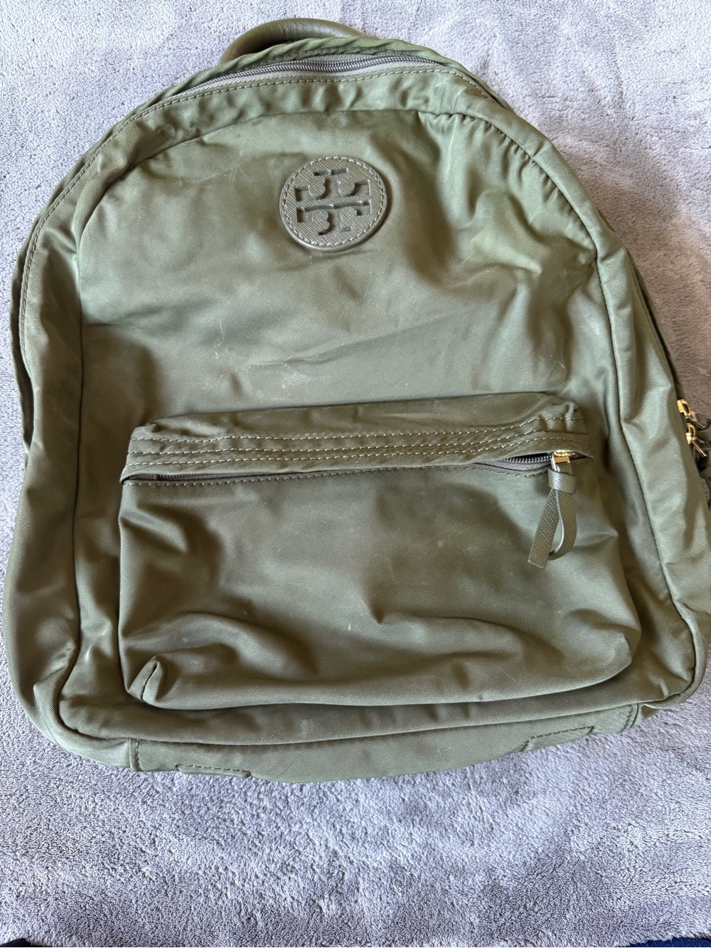 Tory Burch Olive Nylon Logo Front-Zip Backpack